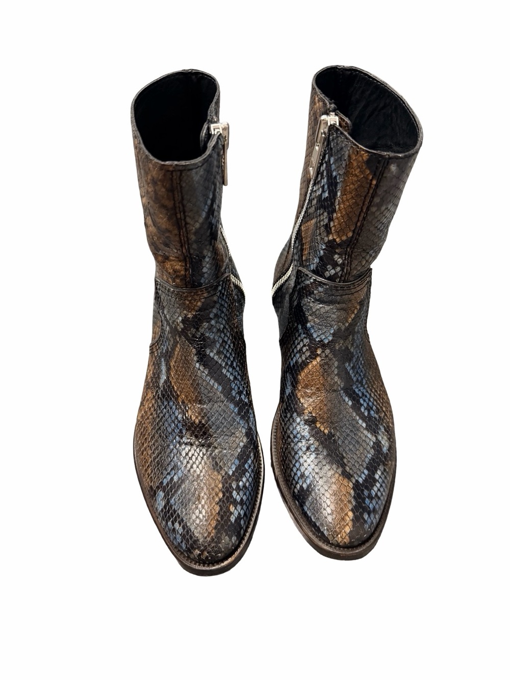 Zadig & Voltaire Brown and Black Snakeskin embossed Ankle Boots